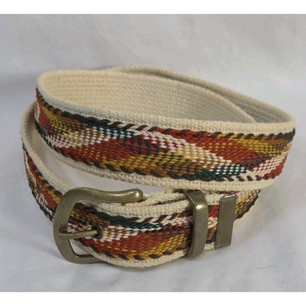 Unbranded Woven Canvas Belt Mens 27-31 Cream Southwestern Boho Rugged Preppy